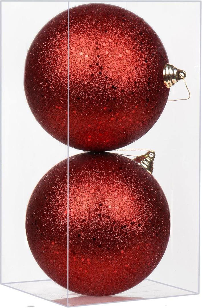 Christmas Ornaments Balls 5.9" Large Christmas Decorations Xmas Tree Shatterproof Big Red Christmas Ball Ornaments with Hanging Loop for Wedding Holiday Halloween Party Indoor Outdoor Decor, 2 Pcs