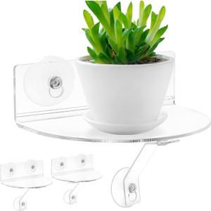 2-Pack Acrylic Window Plant Shelves with Suction Cups & Support Brackets - Semicircular Window Sill Extender for Herb Pots, Succulents, Flower Boxes, Micro Greens | Indoor/Outdoor Use
