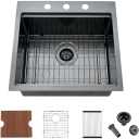 18 inch Drop in Bar Sink Workstation with 3 holes, Wesliv 18"x18" Drop in Utility Sink 16 Gauge Stainless Steel Wet Kitchen Bar Sinks Single Bowl with Cutting Board