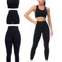 SALSPOR 3 Piece Workout Sets for Women Butt Lifting Leggings with High Impact Sports Bra Gym Shorts Activewear Matching Set(3DWX-Black-2XL)