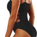 Hilinker Women Cut Out One Piece Swimsuit Slimming Sexy Tummy Control Bathing Suit Swimwear (Black, S)