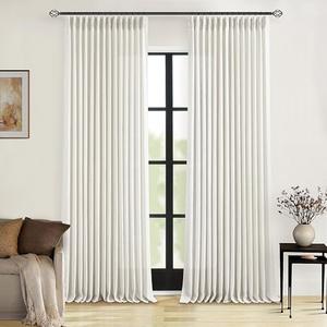 TWODRAPES Natural Pinch Pleated Linen Curtains 126 Inches Long 2 Panels for Living Room Bedroom Memory Training Shaped Semi Sheer Pleat Drapes Hooks Rings Light Filtering Window Curtain 40x126