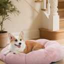 OhGeni 31 inches Calming Donut Orthopedic Dog & Cat Bed for Medium Pets, Warming Comfort Fluffy Short Pile Fur, Durable Waterproof Machine Washable Removable Cover, Cute Round Bed for Puppy, Pink