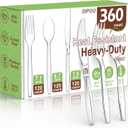 360 Count Plastic Silver Ware Heavy Duty, 120 Forks, 120 Spoons, 120 Knives, Heat Resistant & BPA Free Disposable SilverWare, Disposable Cutlery set, Premium Clear Utencils for Party Supply