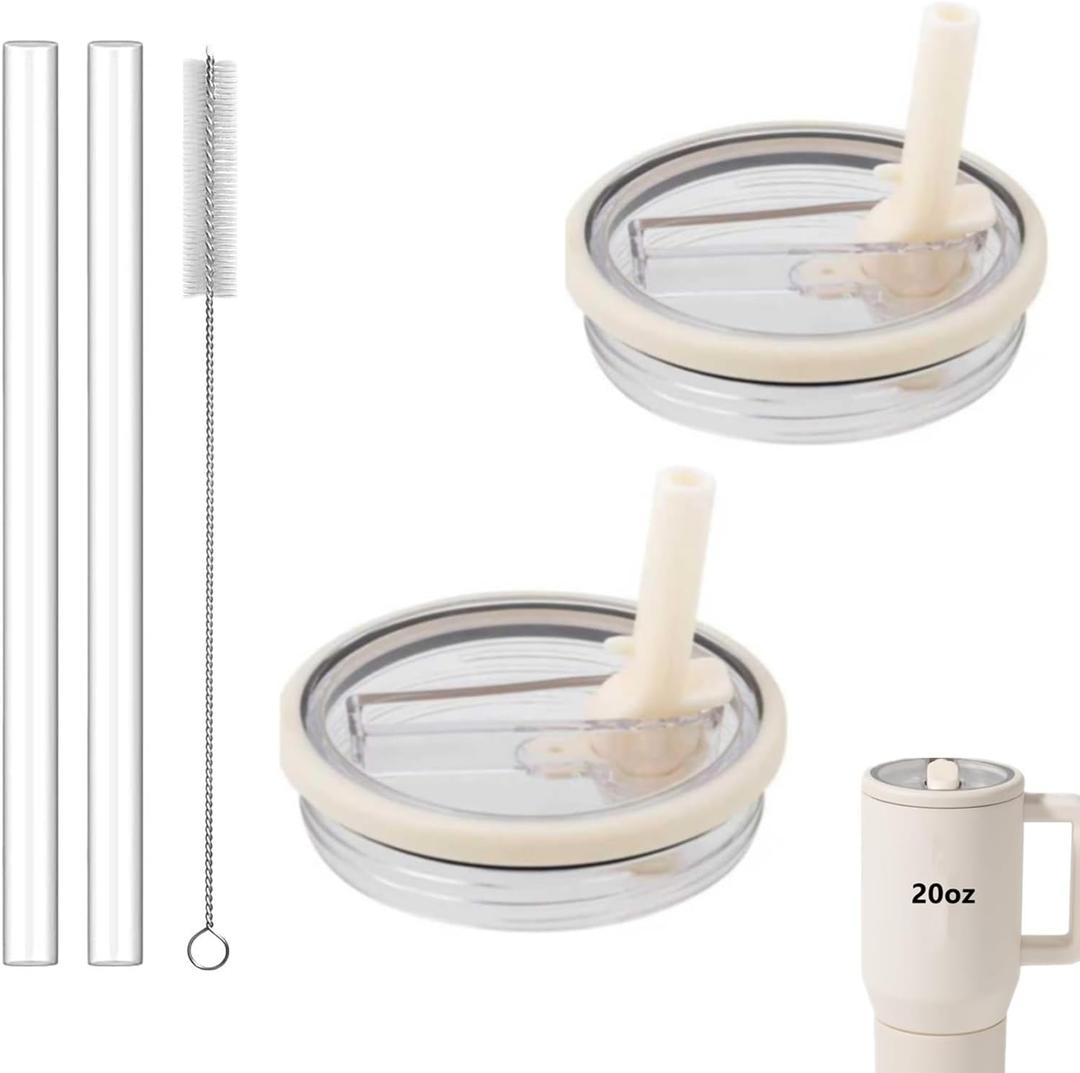 20oz Tumbler Flip Straw Lid Replacement, Compatible with 20oz Insulated Kids HydroJug Traveler, BPA-Free Dishwasher Safe Leak Resistant Cap for Cup Accessories, Pack of 2 (Cream White)