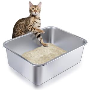 Stainless Steel Cat Litter Box - Large Metal High-Sided Pan for Cats, Pets, Non-Stick, Odor-Free, Easy to Clean, Splash-Proof, Durable ((2 Pack) 17.7" L x 13.8" W x 6" H)