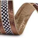 2.5 Inch Brown Velvet Wired Ribbon 10 Yards Black and White Plaid Metallic Crushed Velvet Christmas Ribbon for Gift Wrapping Christmas Tree Decoration Crafts Wreaths (Brown, 2.5"-10 Yard)