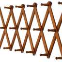 Dseap Accordian Wall Hanger: 16 High Wooden Wall Expandable Coat Rack, Hat Rack Holder, Accordion Hook for Baseball Caps, Coats, Mugs, 17 Peg Hooks, Brown