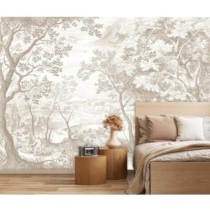 LOOWAP Vintage Beige Forest Woodland Mural Wallpaper for Bedroom Living Room (Not Peel n' Stick)