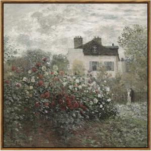 InSimSea Square Framed Canvas Wall Art, Large Decor Monet Flower Garden Paintings, Garden Scenery Wall Pictures for Bedroom Bathroom Living Room, Canvas Prints Vintage Farmhouse Decor 24"x24"