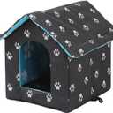 VARMTOR Outdoor Cat House, Cat Houses for Outdoor Cats, Weatherproof Warm and Insulated Cat House with Transparent Curtain Pet House, Stray Cats Shelter (Black,Small-Houses)