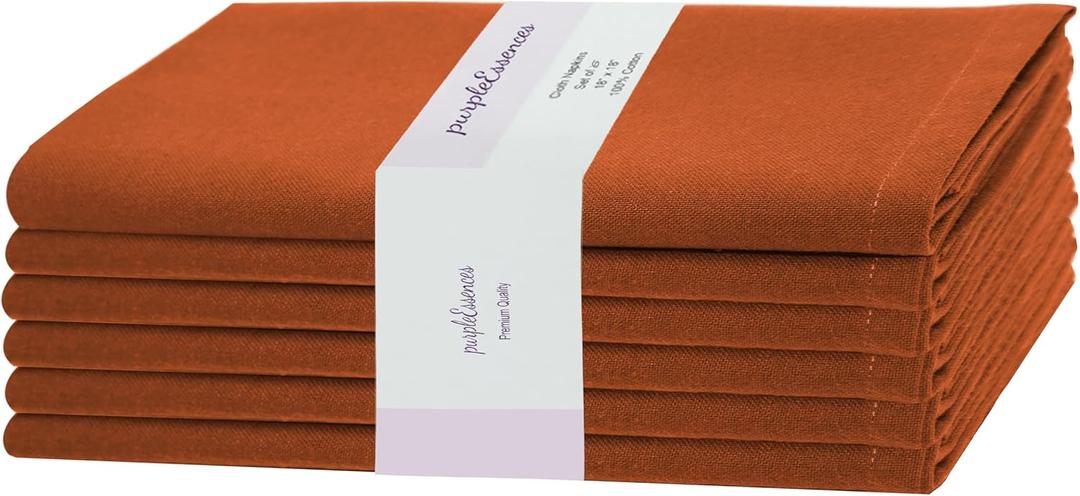PurpleEssences Rust Set of 6 Cloth Dinner Napkins 100% Cotton 18x18 Inch - Soft Durable Washable - Ideal for Farmhouse Party Fall Thanksgiving - Perfect Everyday Use Table Linen - Rust