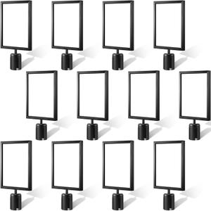 Taiyin 12 Pcs Stanchion Sign Holder Double Sided Sign Frame with Cover Stanchion Top Frames for 8.58 x 12.52 Inches Paper Size for Crowd Control Sentry Stanchions, Black