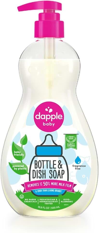 DAPPLE Baby Bottle and Dish Liquid, Fragrance Free Dish Soap, Sulfate-Free, Hypoallergenic, 16.9 Fluid Ounces