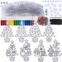 Winlyn 24 Sets Potted Christmas Tree Suncatchers Ornaments Decorations DIY Window Paint Art Suncatchers Winter Crafts Painting Kits for Kids Classroom Activities Art Project Party Favors