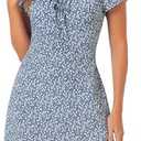 Allegra K Retro Dress for Women's Cherry Print Square Neck Drawstring Midi Dress, M, Blue