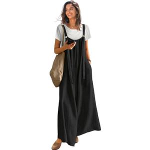 YESNO Casual Wide Leg Jumpsuits for Women Boho Floral Pleated Overalls S P0D Solid Black, Size: Small