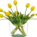 DUYONE 15pcs Artificial Tulips Flowers, Latex Bouquet, Fake Tulips for Office Wedding Party Home Kitchen Garden Decoration(Yellow,15pcs)