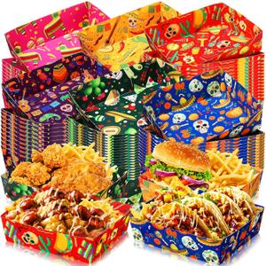 Harloon 36 Pack Mexico Fiesta Paper Food Trays - 5 lb Nacho Boats, Large Serving Trays for Day of the Dead, Halloween, Mexican Themed Party (Vivid)