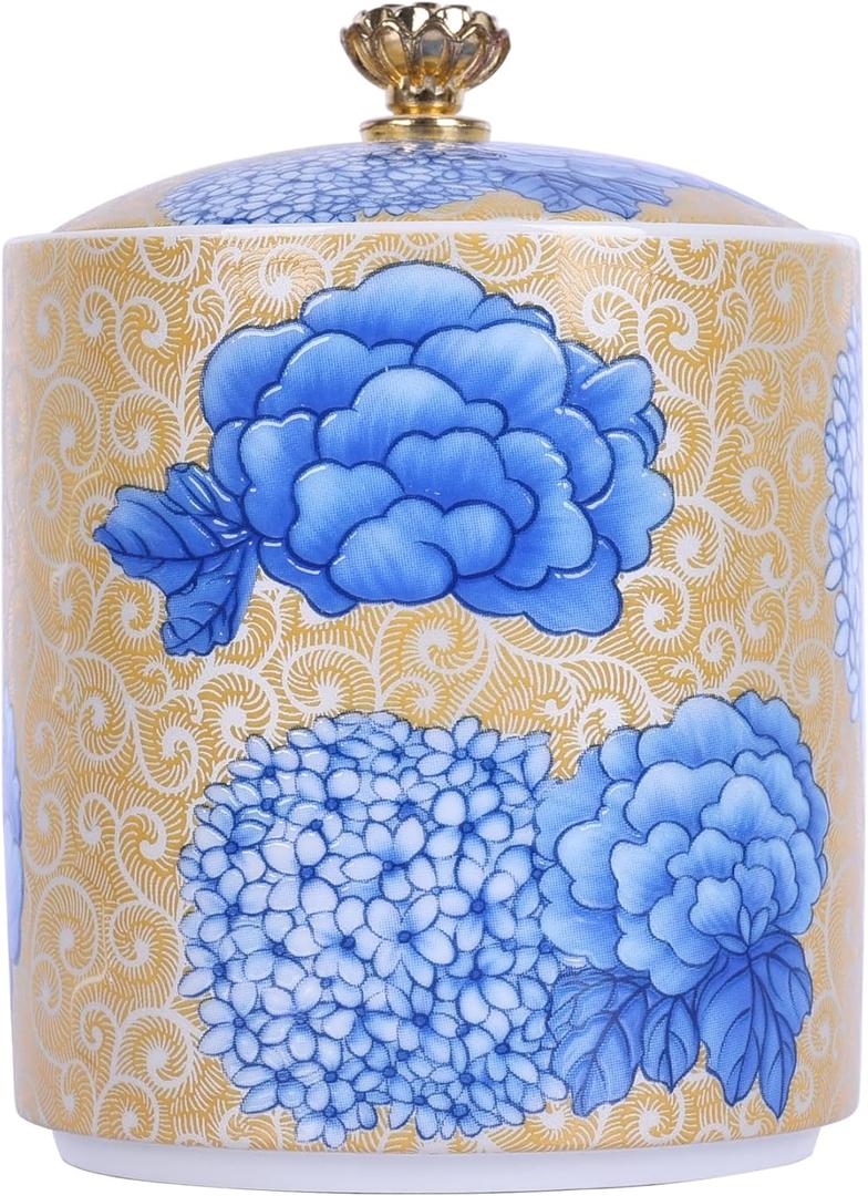 Mini Blue and White Porcelain Jar with Lid, Airtight Ceramic Spice/Tea/Condiment Container Vintage Chinoiserie Decorative Accent, Small Vase, Storage Canister for Kitchen & Home Decor