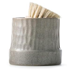 Zoeeker Kitchen Sink Sponge Holder, Ceramic Sponge Organizer Scrubby Holder Sink Caddy Sponge Tray for Kitchen and Bathroom, Kitchen Decor, Gray