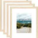 8x10 Wood Picture Frame with 5x7 Mat, Display 5x7 with Mat or 8x10 Without Mat, Wooden 8 by 10 Photo Frame, 8 x 10 Frame for Wall Hanging and Tabletop Display, 4 Pack, Natural Beige