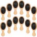 12 Pcs Mini Boar Bristle Hair Brush Bulk Bamboo Hair Brush for Women Men All Hair Type Scalp Massage Anti Static Engraving DIY Gifts for Wedding Party