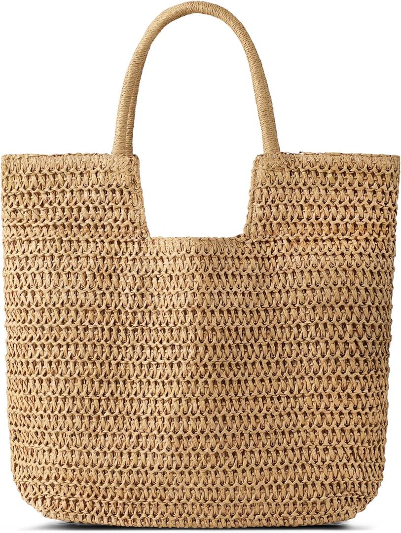 Straw Beach Bags for Women - Summer Woven Tote Bag Shoulder Handbags, Large Beach Bag for Women for Holiday (Khaki)