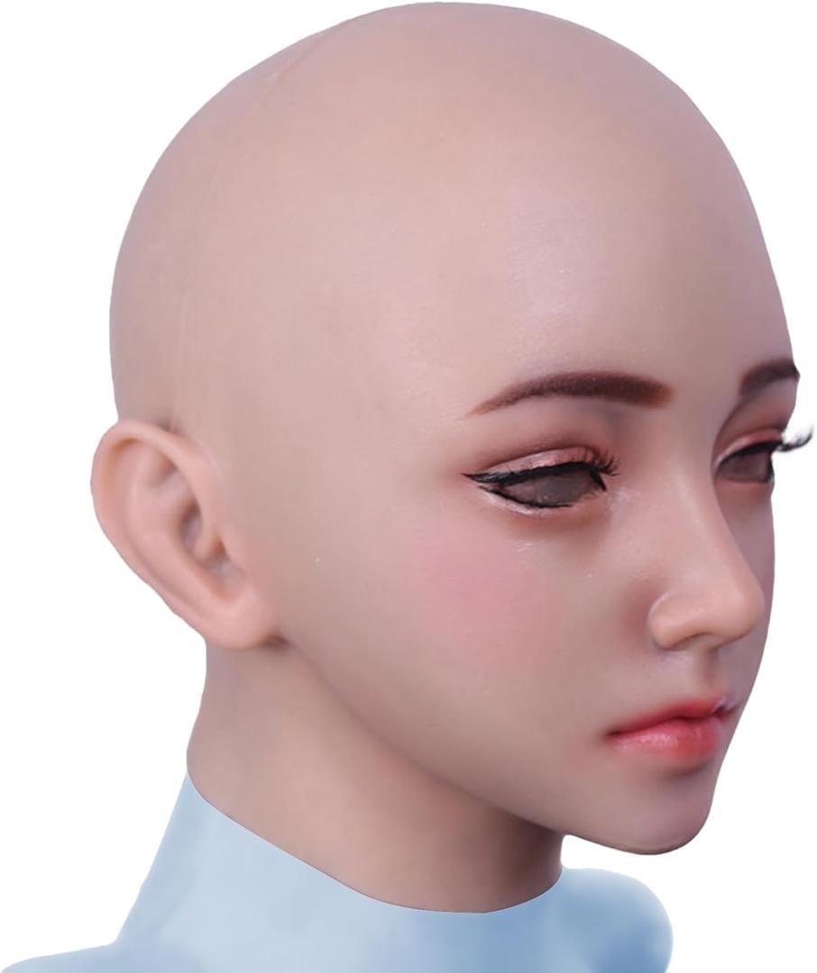 Silicone Female Head Mask for Crossdressing Cosplay Halloween (Beige)