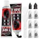 Tire Repair Glue, Tire Repair Nail, Black Sidewall Rubber Cement Kit, Seamless Strong Bonding, Flexible, Waterproof, Suitable for All Tire Types, Two Sizes Nail for Car, Motorcycle, Bike and More 20ml