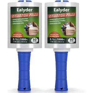 2-Pack Industrial Mini Stretch Wrap Film 80 Gauge 5.1" 1000ft, Self-Adhering Clear Hand Stretch Wrap with Plastic Handle for Packing, Shipping, Moving & Pallet Bundling