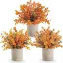 Der Rose 3 Pack Fall Mini Potted Fake Plants Artificial Plastic Eucalyptus Plants Topiaries Fall Decorations for Home Office Desk Farmhouse Room Bathroom Fall Decor (Orange)
