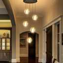 HAIXIANG 5 Lights Globe Chandelier Modern Crystal Glam Light LED Warm Light Pendant Lights for Dining Room Kitchen Island Black Lighting Fixture