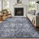 Lahome Black Area Rug 6x9, Soft 6x9 Washable Rug for Living Room Bedroom, Vintage Non Slip Ultra-Thin Stain Resistance Large Retro Throw Carpet for Dining Room Home Office, Black