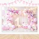 LIGHTINHOME Girl 1st Birthday Backdrop 7Wx5H Feet Purple Pink Princess Balloons Lights Butterfly First Bday Photography Background Birthday Party Decorations Photo Booth Studio Prop Fabric