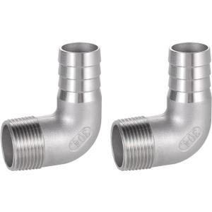 304 Stainless Steel Hose Barb Fitting, 1" Hose Barb to 1" NPT Male 90 Degree Elbow, Air Hose Barb Fitting, For Water, Fuel, Home Brew Pipe Fittings, Pack of 2
