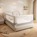 2 Piece Full Size Bed Rails for Toddlers, No-drill Needed Baby Bed Rail Guard with Height Adjustable, Thickened & Reinforced Child Safety Side Railing Guards/Bedrail for Kids,White/Grey, 54x74.8Inches