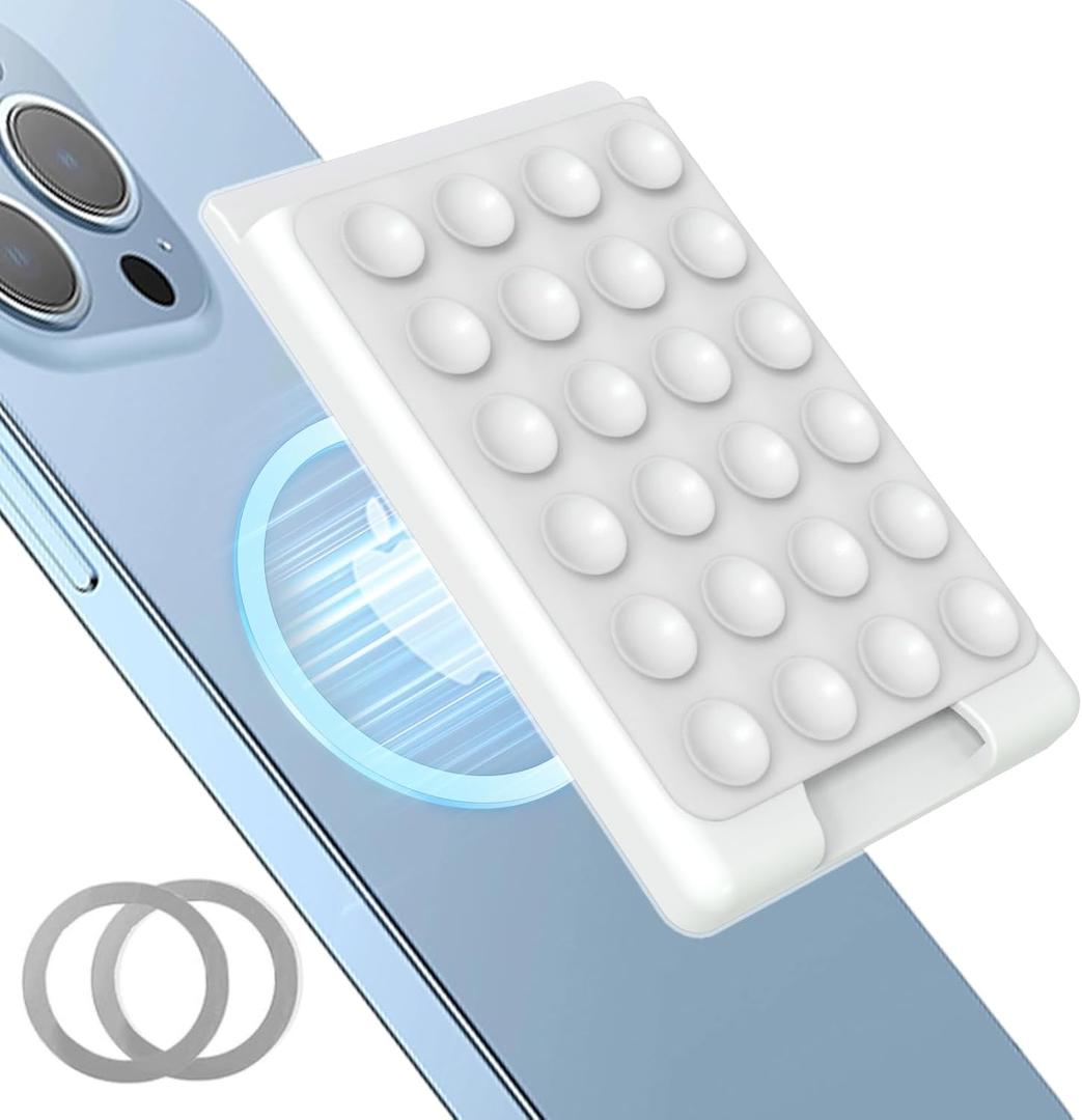 Magnetic Suction Phone Card Holder Mount for MagSafe, Phone Wallet, Compatible with iPhone MagSafe Case, Hands-Free Mirror Shower Smartphone Holder Accessory for TikTok Videos, Selfies, White