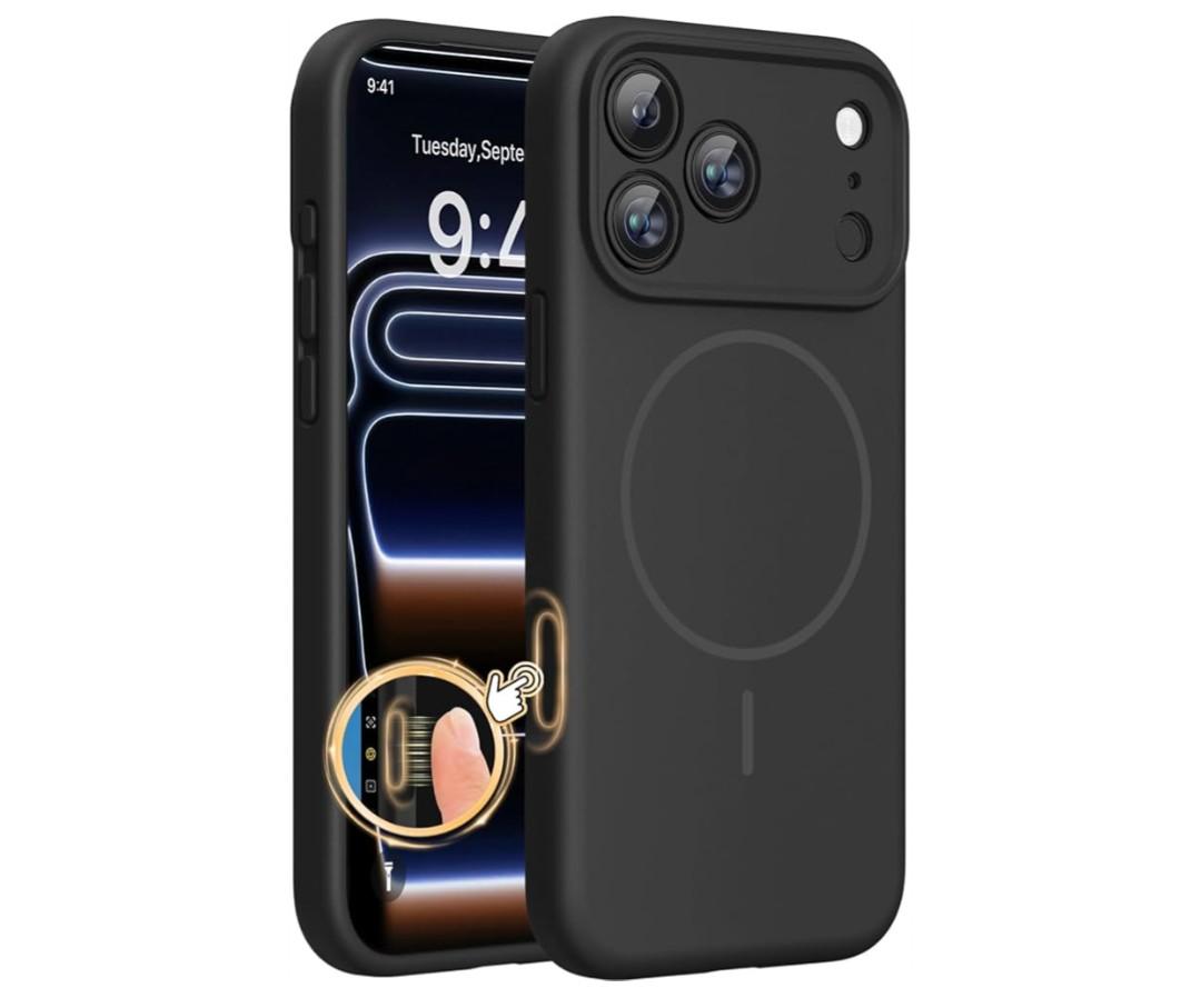 Miracase Magnetic for iPhone 17 Pro Case, Compatible with MagSafe, Integrated Silicone Camera Control Cover, 3.0mm Thicken Shockproof Drop Protection Phone Case for 17 Pro,Black