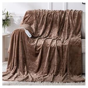 ceamorfco Heated Blanket Electric Throw 72" x 84" Full Size with 8 Heating Levels 10 Hours Time Setings and Auto-Shut Off, Flannel Fast-Heating Electric Blanket, Machine Washable ETL Certified, Brown