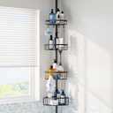 Corner Shower Caddy Tension Pole: Stainless Steel Rustproof 4-Tier Shower Organizer - 47-121 inch Adjustable Bathroom Shelves for Bathtub Shampoo Storage - Tension Rod Floor Standing Bath Rack - Black