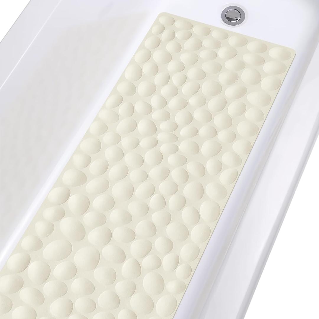 Non-Slip Bathtub Mat OTHWAY Soft Rubber Bathroom Bathmat with Strong Suction Cups (Beige) (40" x 16" (Rectangular))