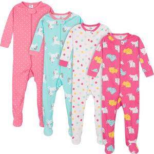 Gerber Baby-Girls 4-Pack Footed Pajamas (12 Months, Unicorns Cats Pink)