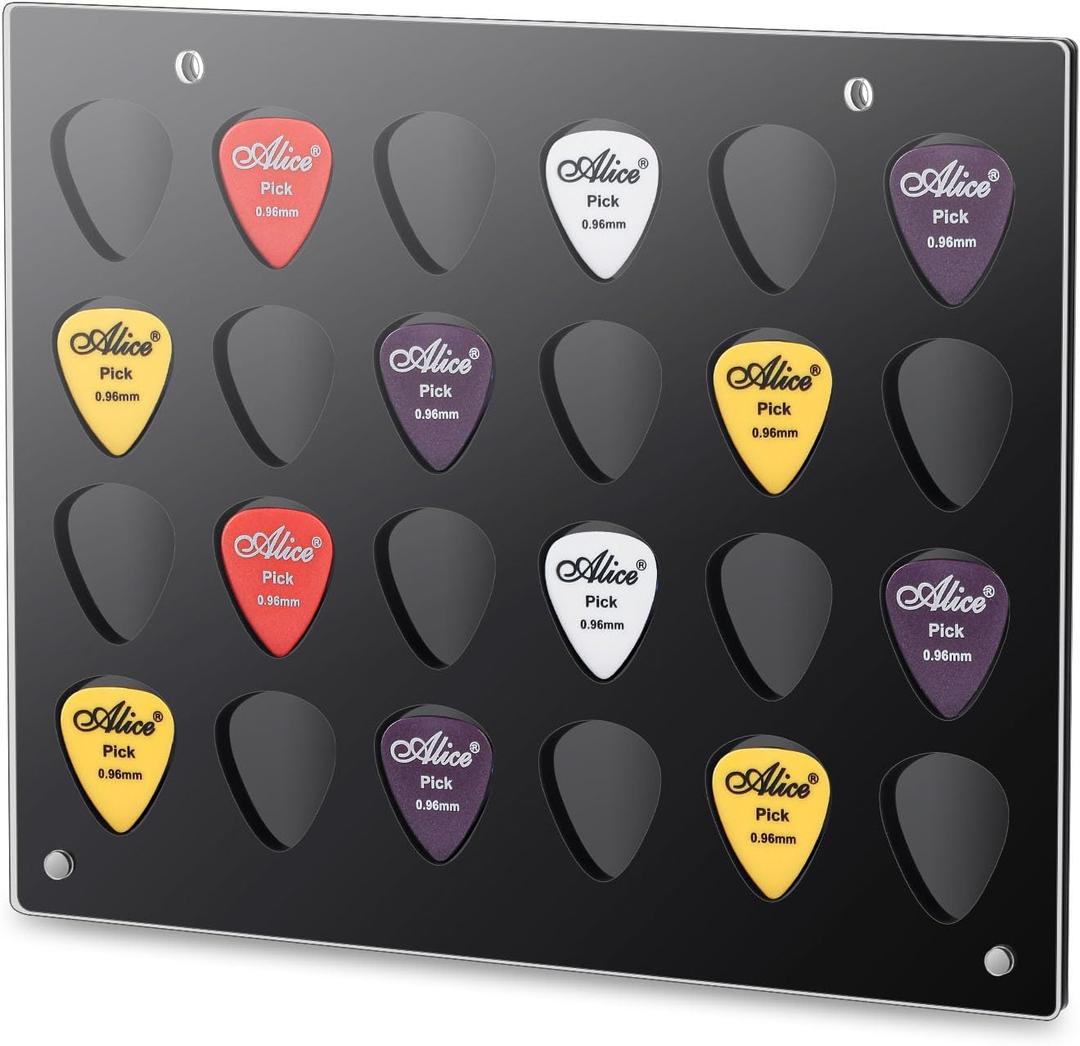 24 Slots Guitar Pick Holder Wall Mountable Guitar Pick Display Case Guitar Pick Holder Guitar Pick Case Gifts for Men, Guitar Players, and Musicians (Black)