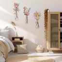 MIRATE Metal Flower Wall Art - 3Pcs Minimalist Metal Flowers Wall Decor, Rural Home Decor for Living Area, Bathroom, Master Bedroom, and Dining Room - Minimalist Home Wall Decor Gift(Beige Pink)