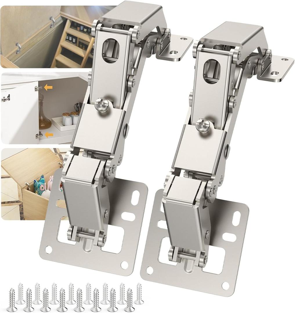 Furniware 1 Pair 170 Degree Frameless Soft Close Cabinet Hinges, Heavy Duty Hidden Hydraulic Lazy Susan Hinges Concealed for Corner Cabinet, Crawlspace Trap Door, Wardrobe(No Cup Grooving)