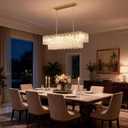 12-Light Gold Rectangle Crystal Chandeliers for Dining Room Light Fixture, 12-Lights L 32"