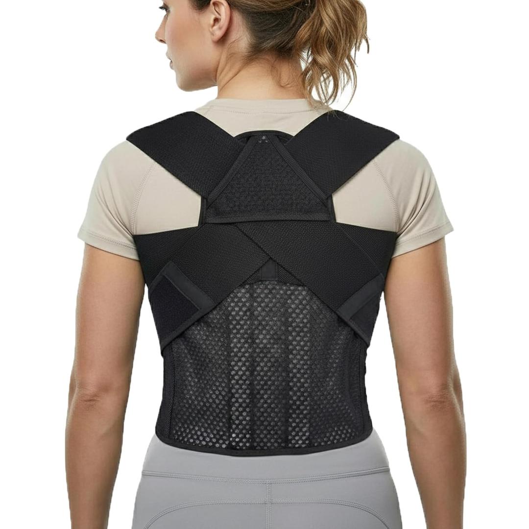 Full Back Posture Corrector for Women & Men  Pull-Back System Posture Brace  Wide Soft Straps, Breathable Mesh, Adjustable Support for Slouching, Rounded Shoulders & Upper Spine Pain Relief (M(Waist:32.7"-41.7"))