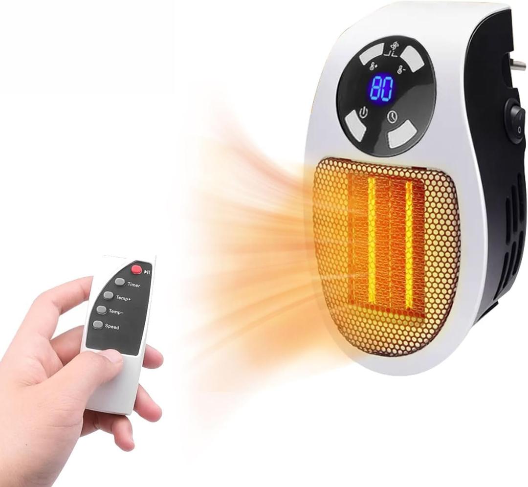 Portable Plug in Heater, 500W Small Electric Heater with Overheat Protection, Adjustable Electronic Thermostat, Precise LED Display Wall Outlet Space Heaters for Indoor Use - Office and Bedroom, etc