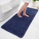 ILANGO Navy Blue Bathroom Rugs 48"  24" Non Slip & Super Absorbent Extra Thick Soft, Washable Bath Mat for Floor, Microfiber Plush Shaggy Bath Rug with Rubber for Bathtub Shower Room Sink